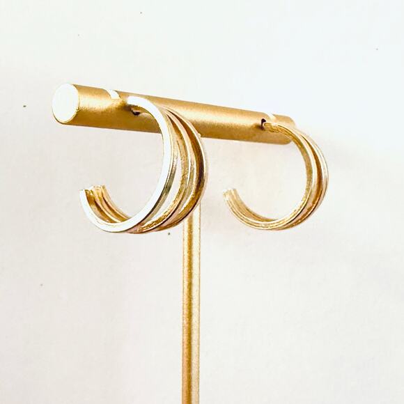 Gold Tri Hoop Earrings - Picture 3 of 3